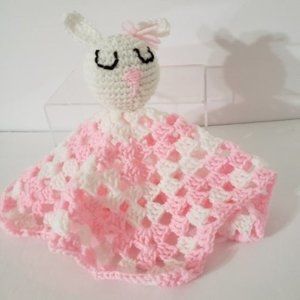 Crochet Bunny Lovey Pink & White Bunny Lovey 12 X 12